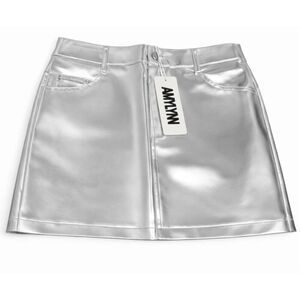 Amy Lynn womens medium metallic faux leather mini silver skirt